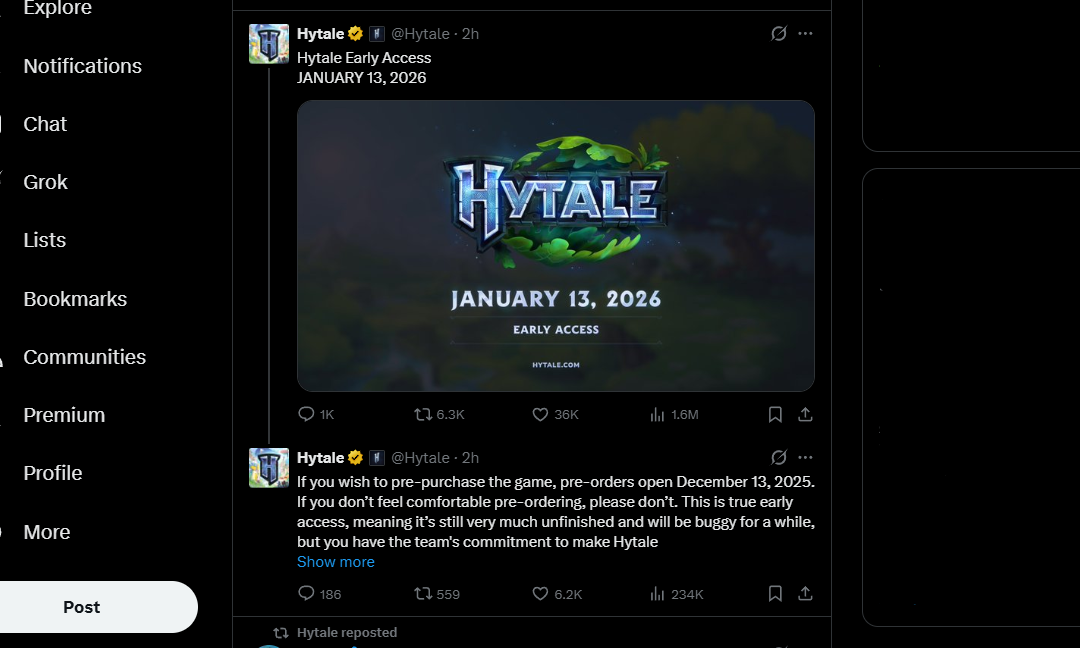 Hytale is coming: Early access begins January 13, 2026